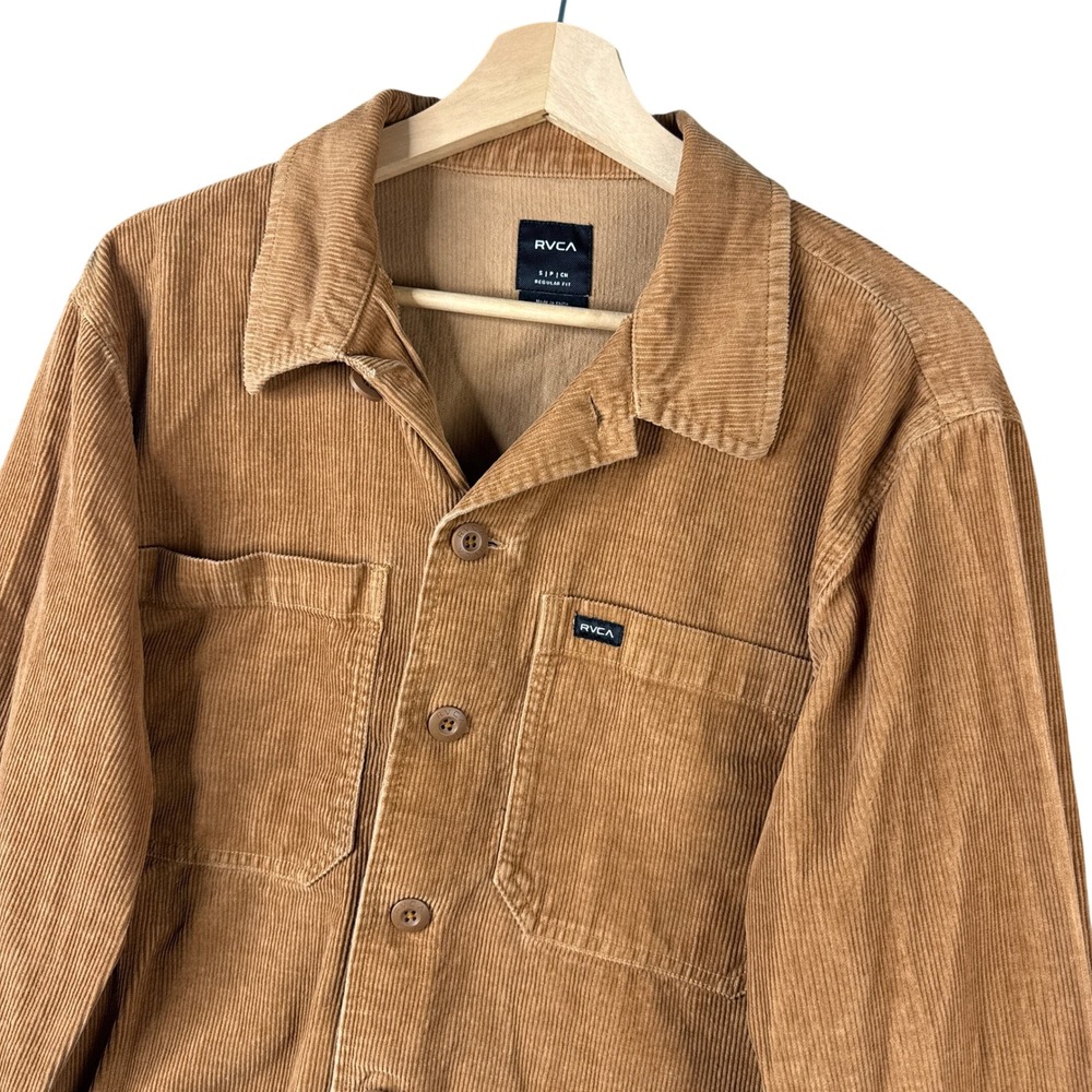 RVCA Smith Street Corduroy Chore Shirt Jacket Brown Tan Small Regular Fit Cotton